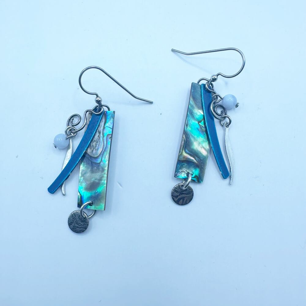 Abalone Dangle Earrings Modern Blue Silver Retro boho Modern Contemporary